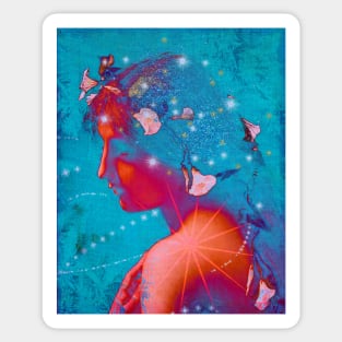 Celestial angel in turquoise and red Sticker